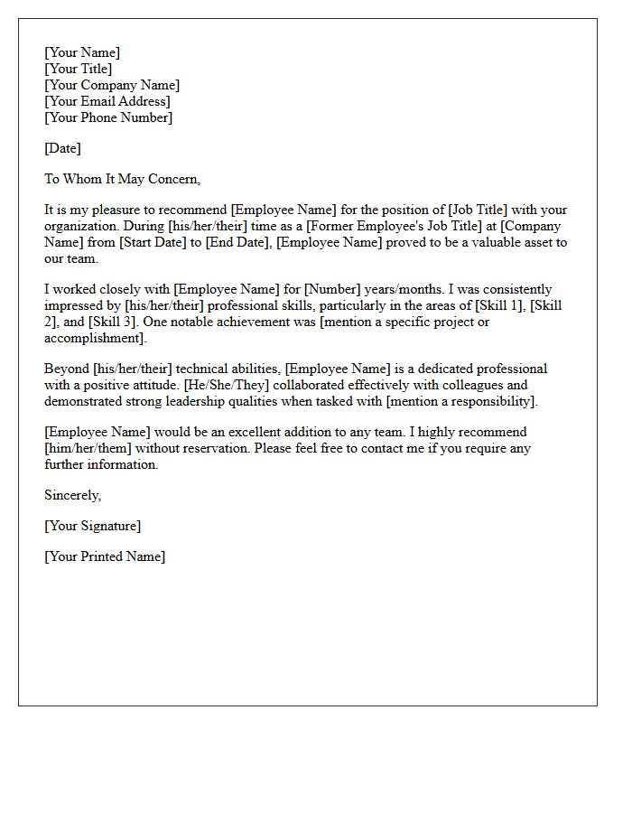 Former Employee Recommendation Letter