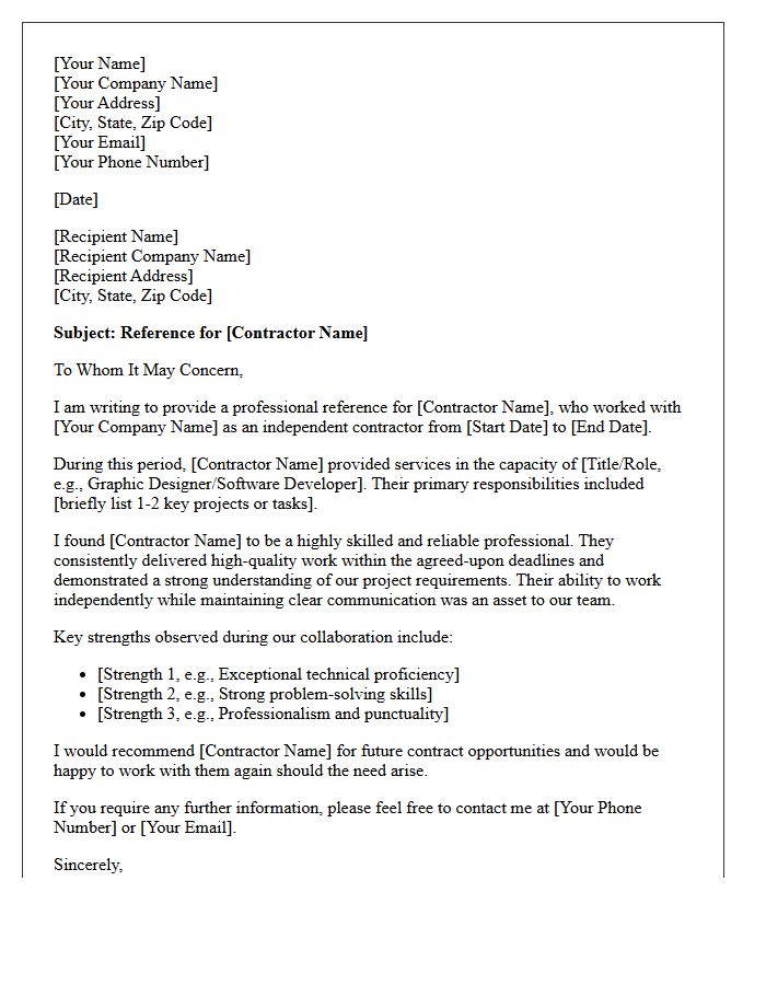 Independent Contractor Reference Letter