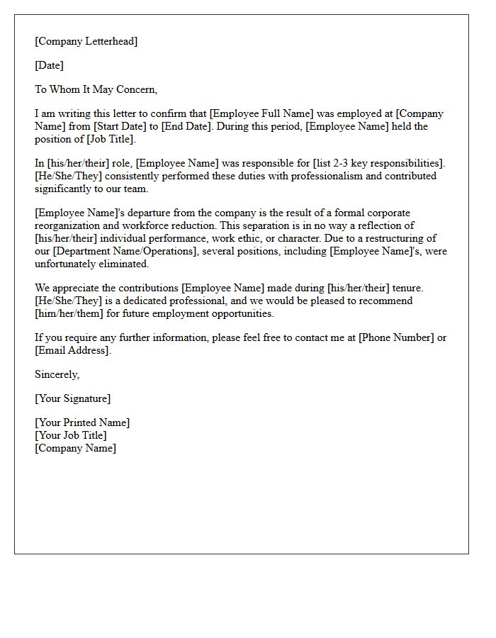 Employment Reference Letter For Reorganization Layoff
