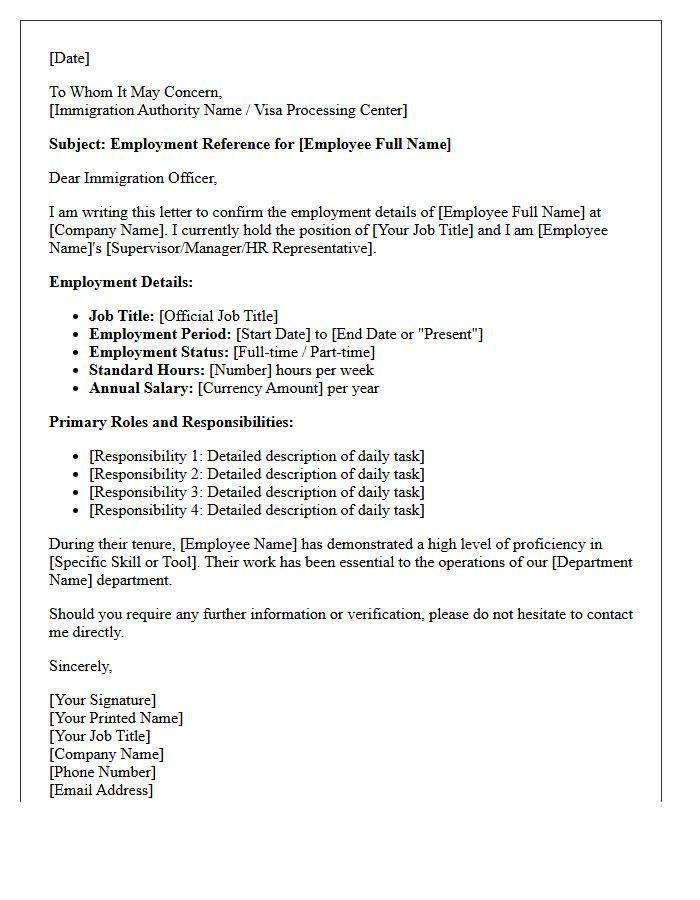 Immigration Employment Reference Letter