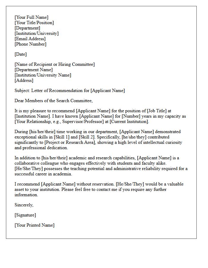 Academic Application Employment Reference Letter