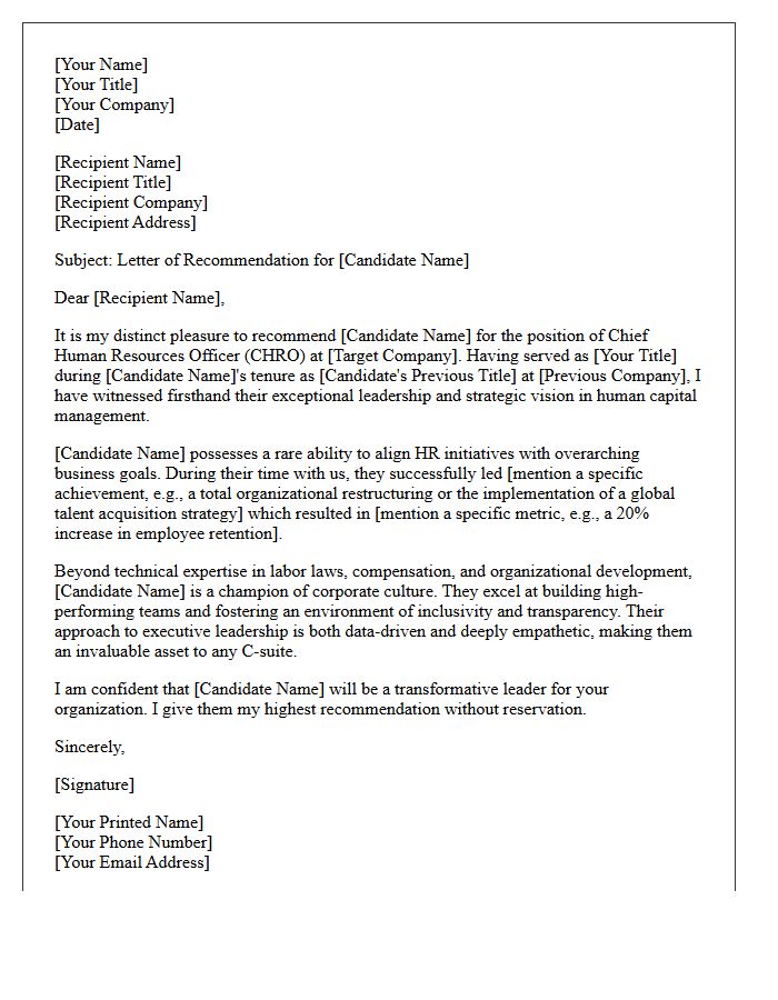 Recommendation Letter for Chief Human Resources Officer