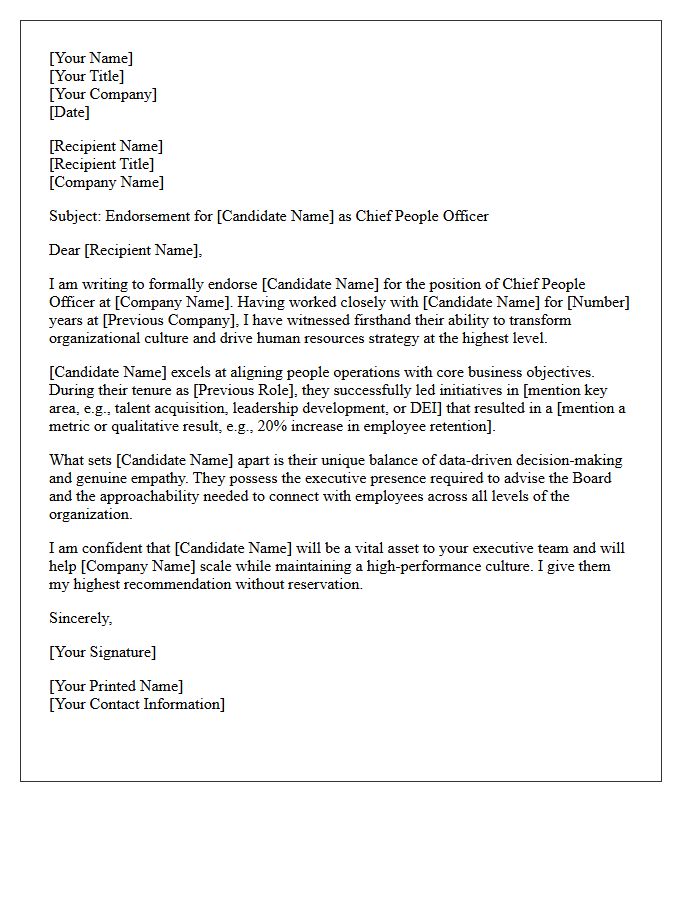 Endorsement Letter for Chief People Officer