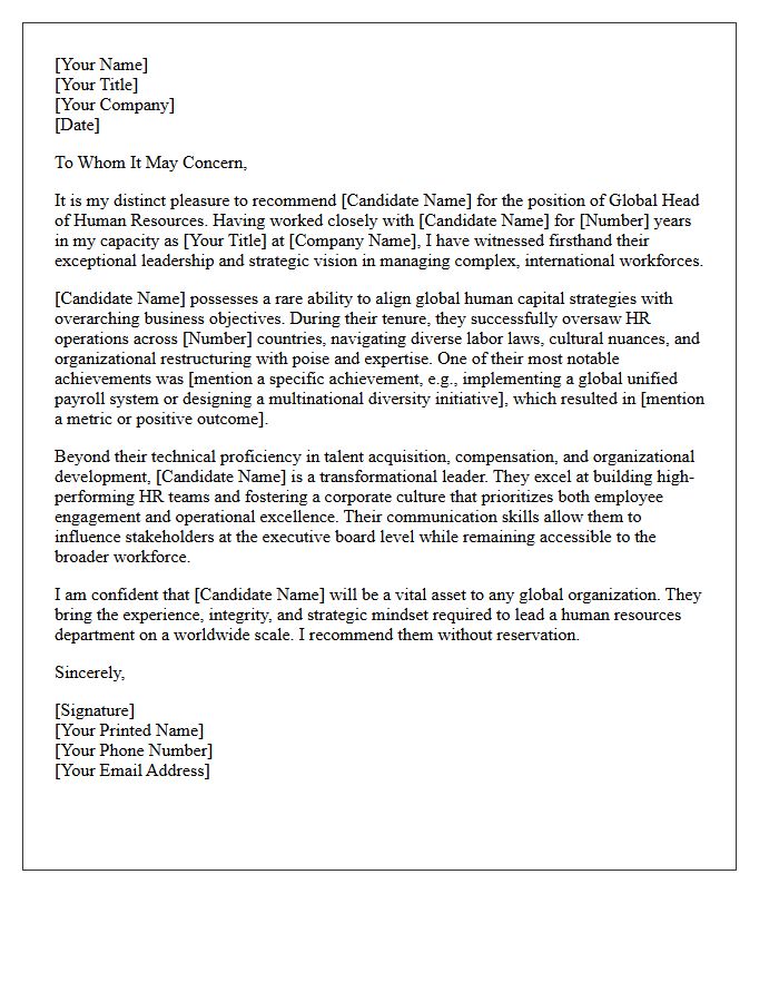 Professional Recommendation Letter for Global Head of Human Resources