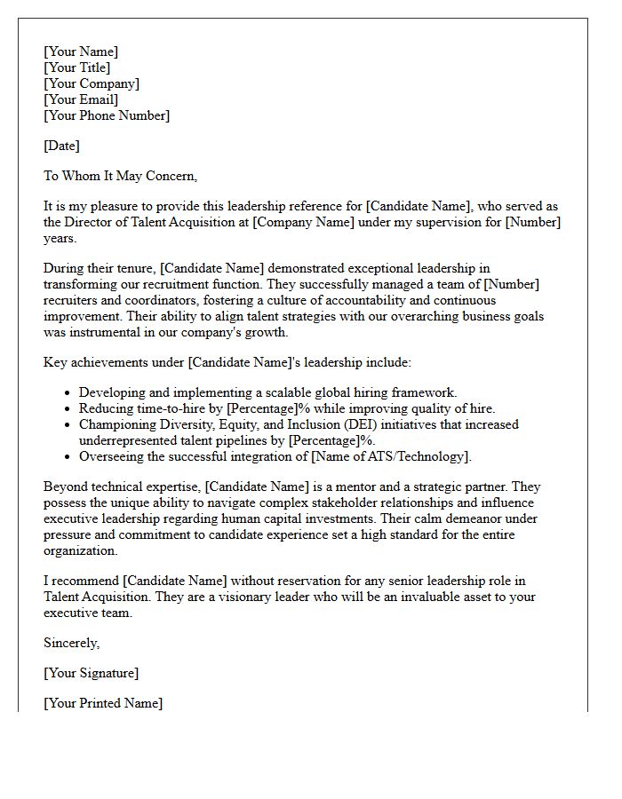 Leadership Reference Letter for Director of Talent Acquisition