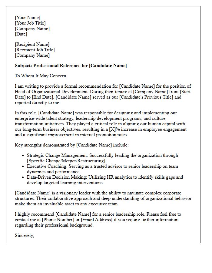 Corporate Reference Letter for Head of Organizational Development