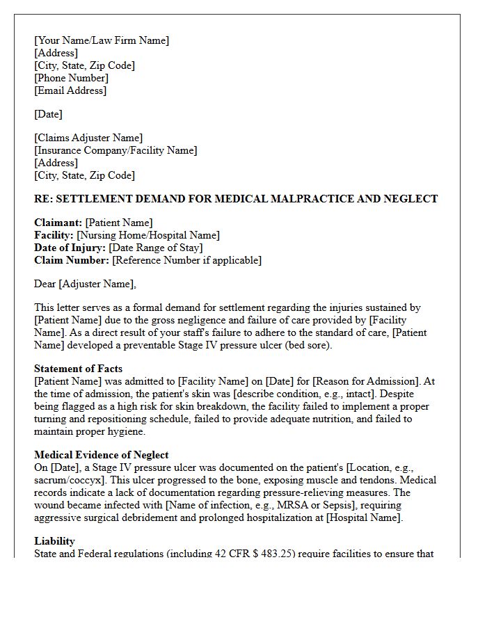 Stage Four Bed Sore Neglect Settlement Demand Letter