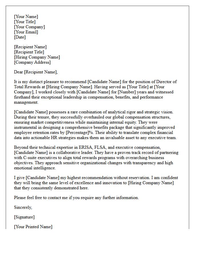 Executive Recommendation Letter for Director of Total Rewards