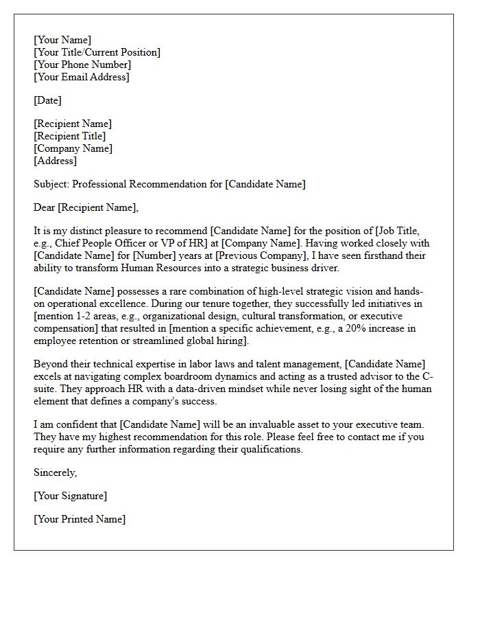 Advocacy Letter for Senior Human Resources Executive