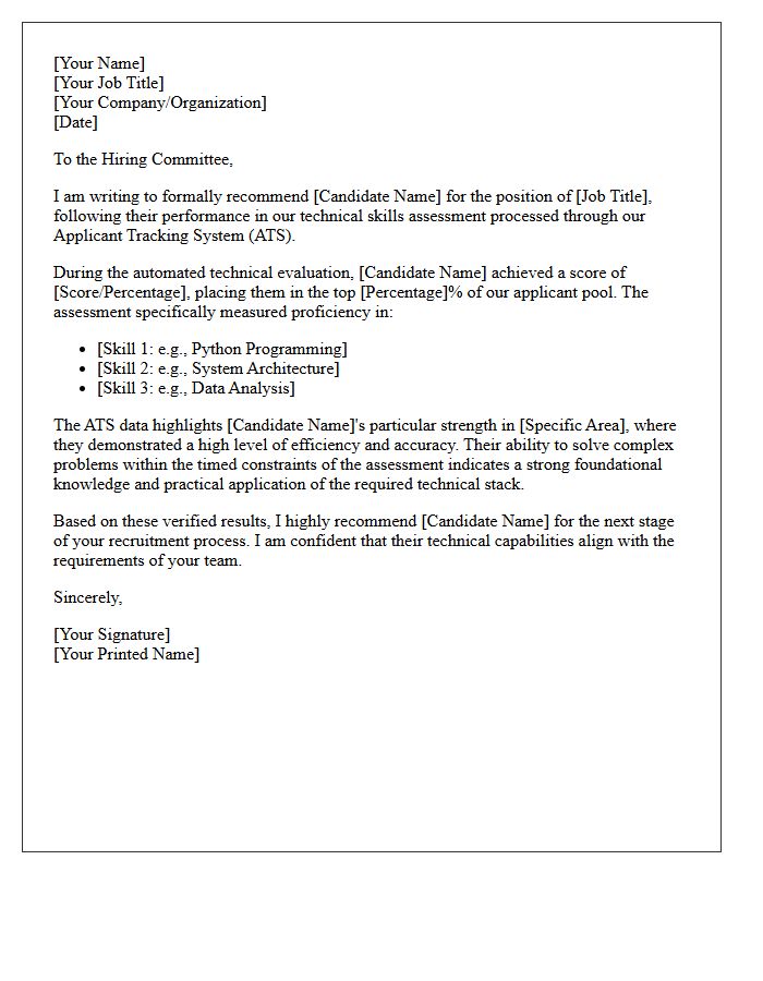 Applicant Tracking System Technical Skills Assessment Recommendation Letter