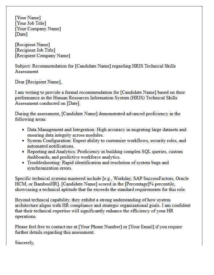 Human Resources Information System Technical Skills Assessment Recommendation Letter