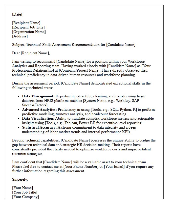Workforce Analytics And Reporting Technical Skills Assessment Recommendation Letter