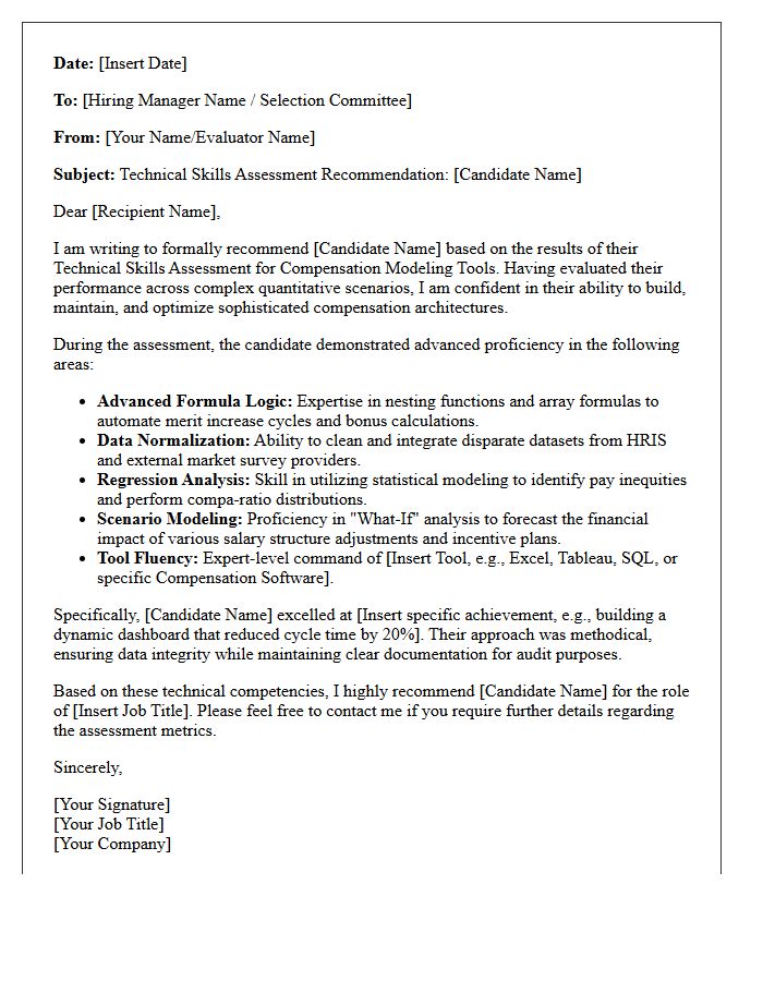 Compensation Modeling Tools Technical Skills Assessment Recommendation Letter