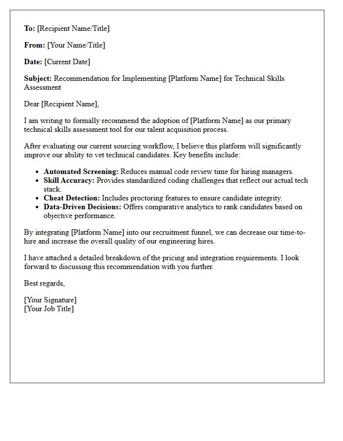 Talent Acquisition Sourcing Platforms Technical Skills Assessment Recommendation Letter