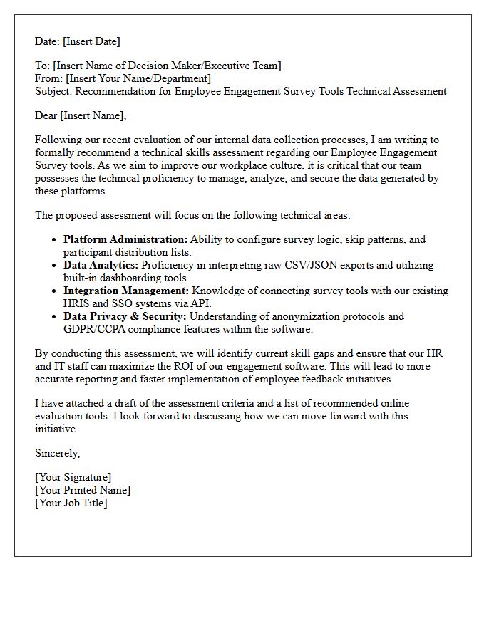 Employee Engagement Survey Tools Technical Skills Assessment Recommendation Letter