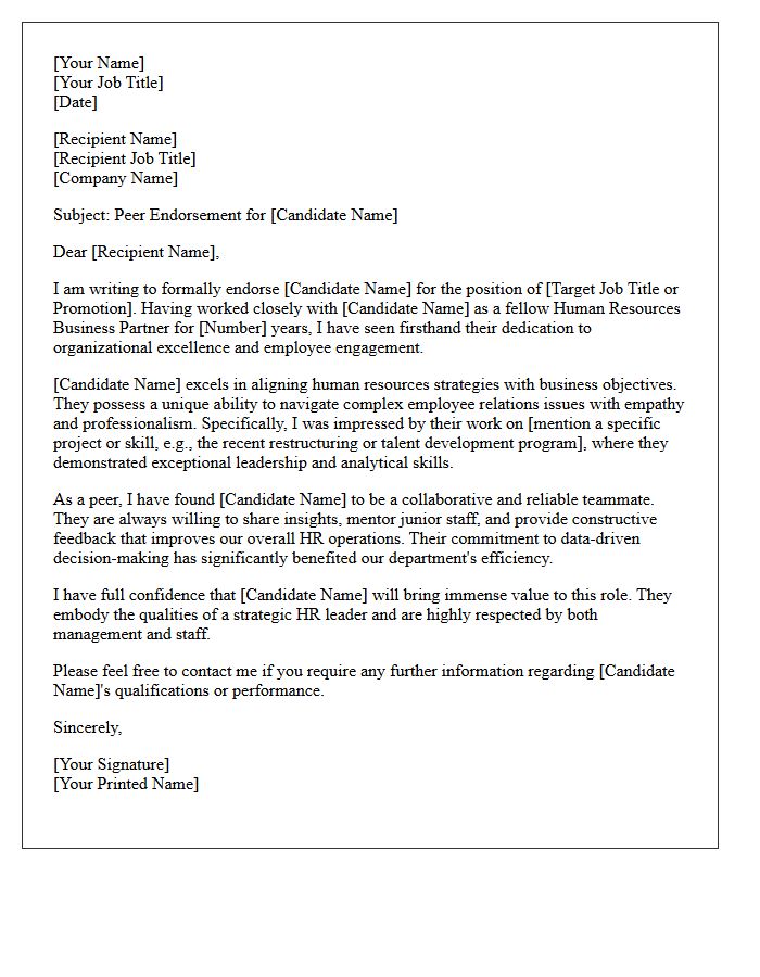 Human Resources Business Partner Peer Endorsement Letter