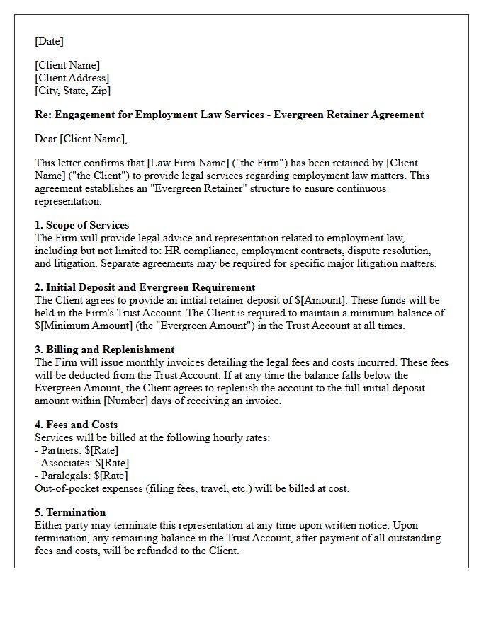 Employment Law Evergreen Retainer Engagement Letter