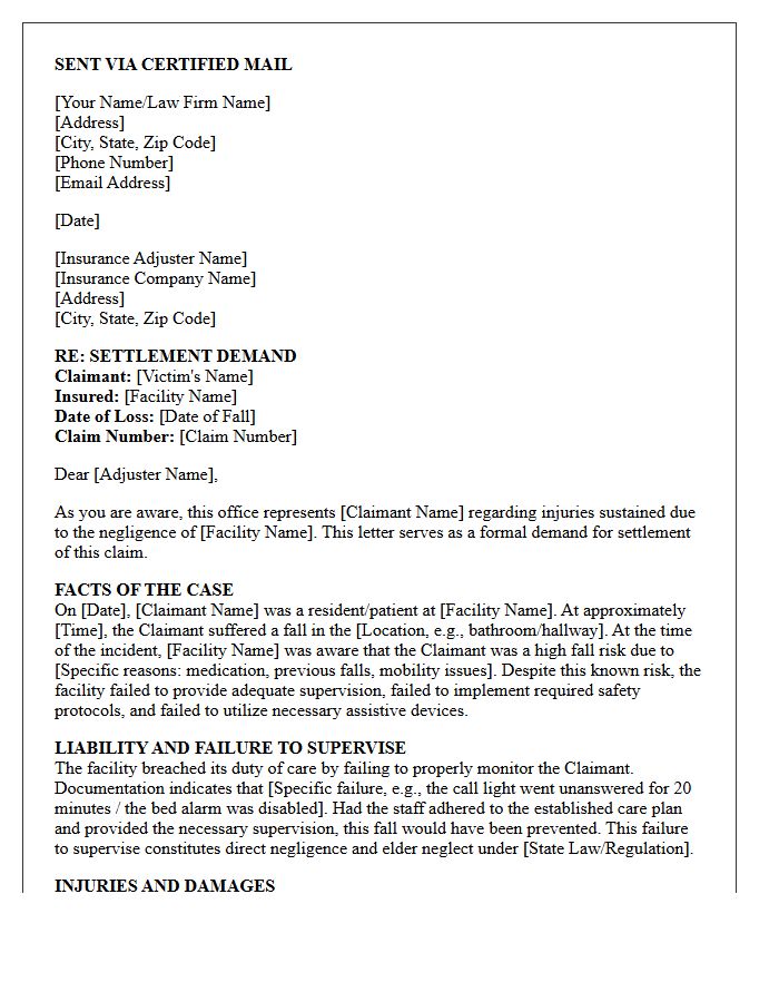Failure To Supervise And Fall Neglect Settlement Demand Letter