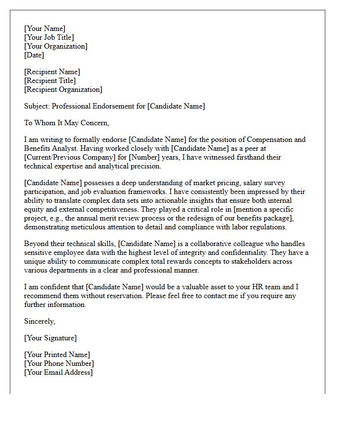 Compensation and Benefits Analyst Peer Endorsement Letter