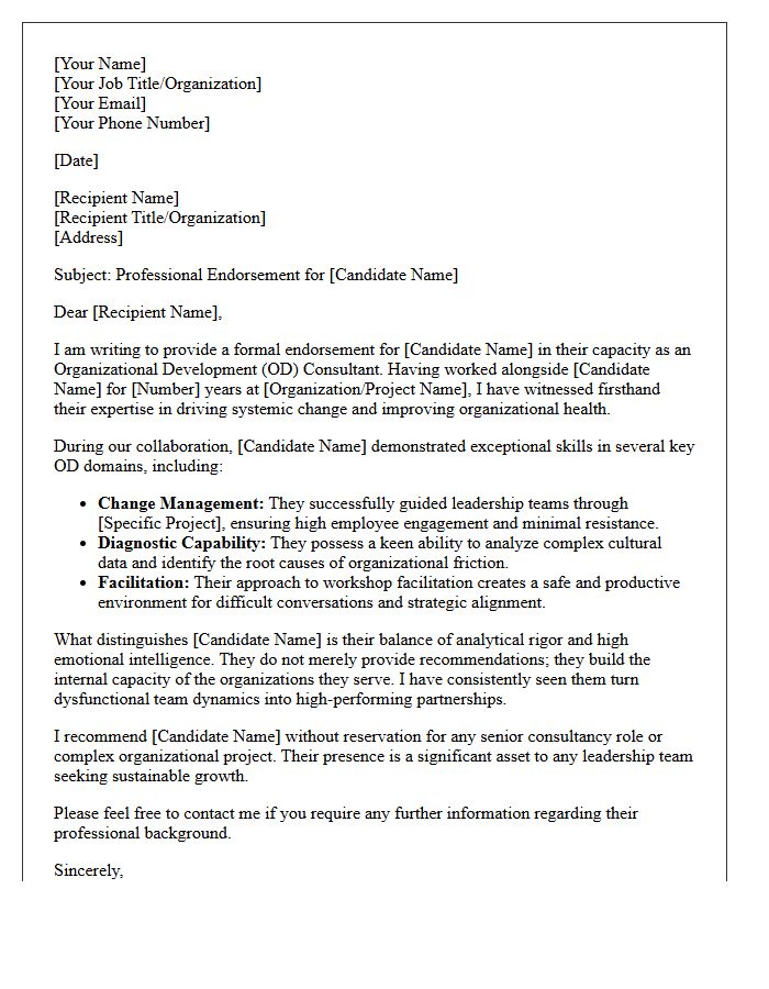 Organizational Development Consultant Peer Endorsement Letter