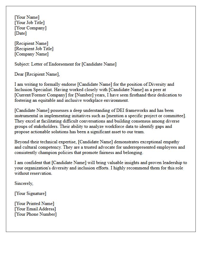 Peer Endorsement Letter for a Diversity and Inclusion Specialist
