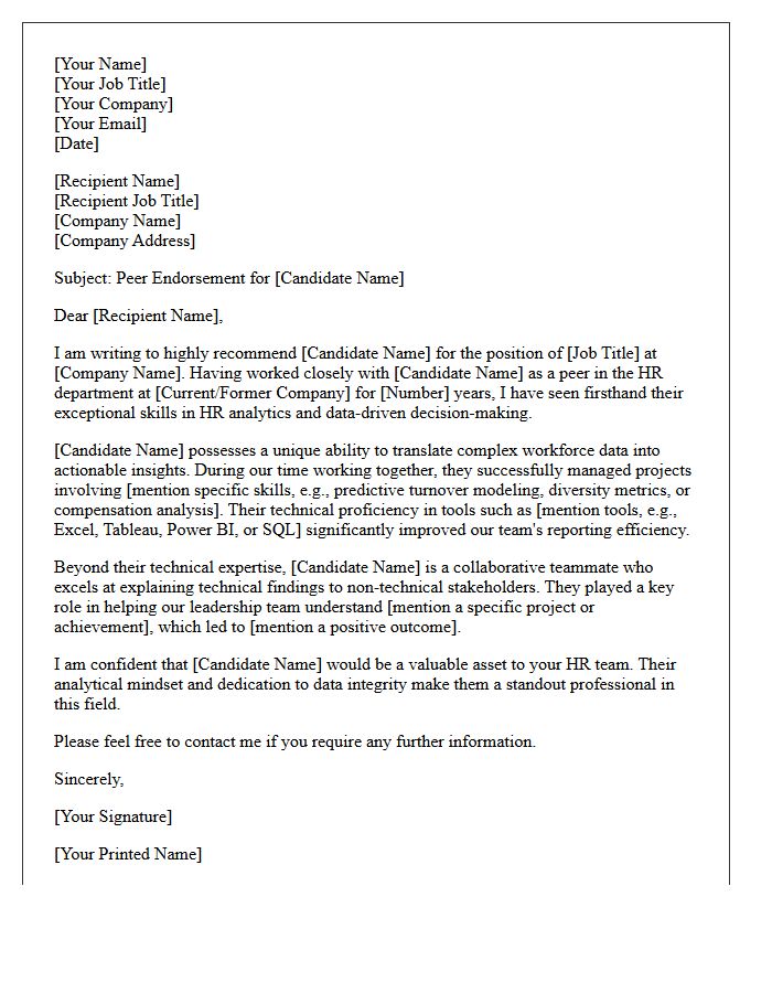 Peer Endorsement Recommendation Letter for an HR Analytics Professional