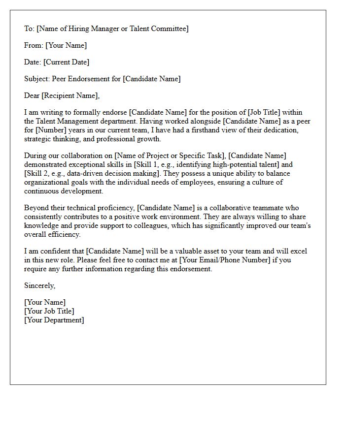 Talent Management Colleague Peer Endorsement Letter