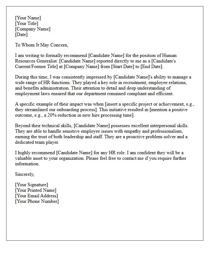 Direct Report Recommendation Letter For Human Resources Generalist
