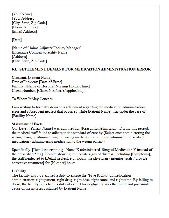Medication Administration Error Neglect Settlement Demand Letter