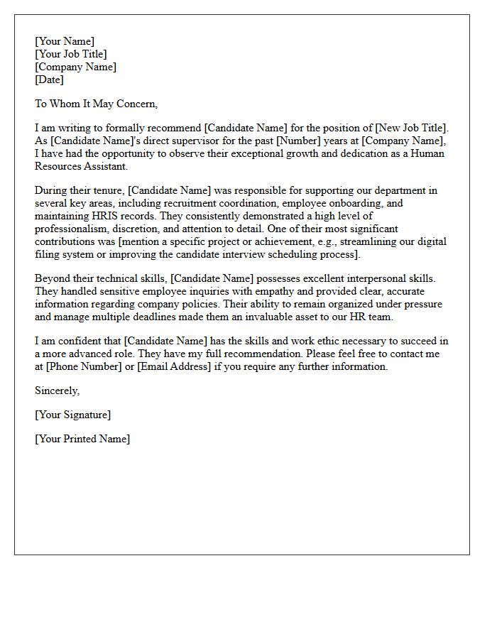 Human Resources Assistant Direct Report Recommendation Letter