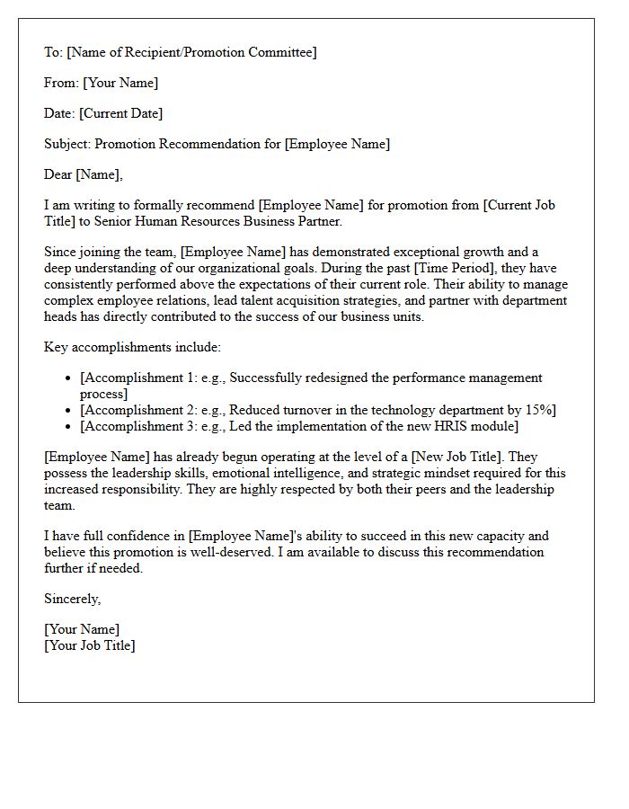 Promotion Recommendation Letter For Human Resources Business Partner Direct Report