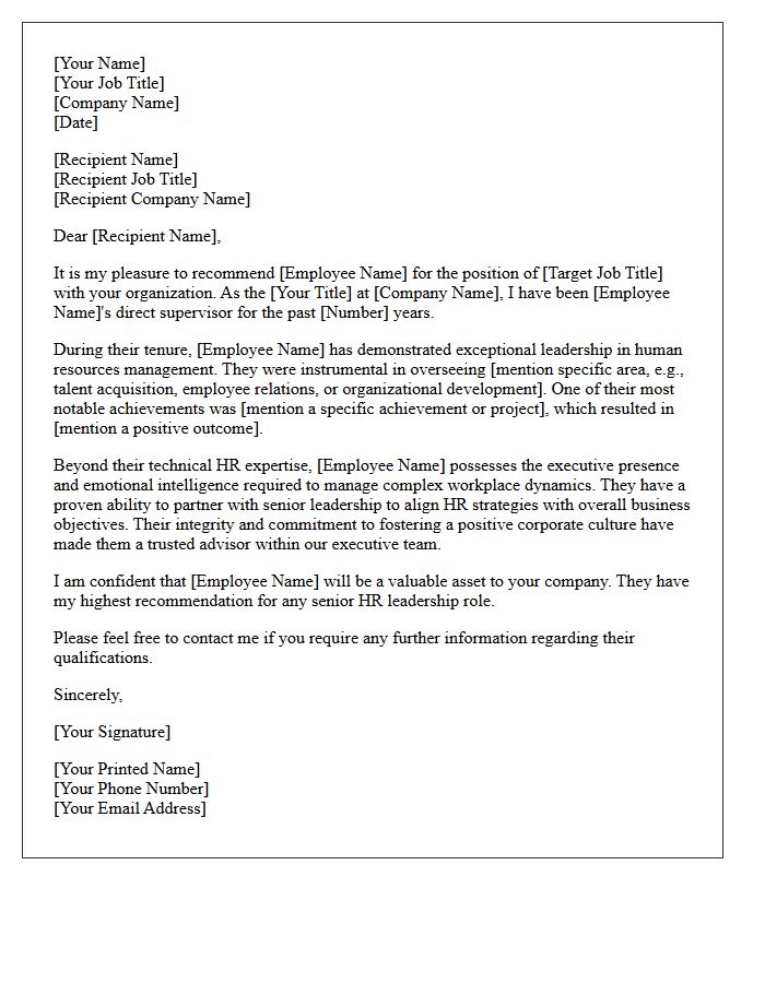Human Resources Executive Recommendation Letter For Direct Report