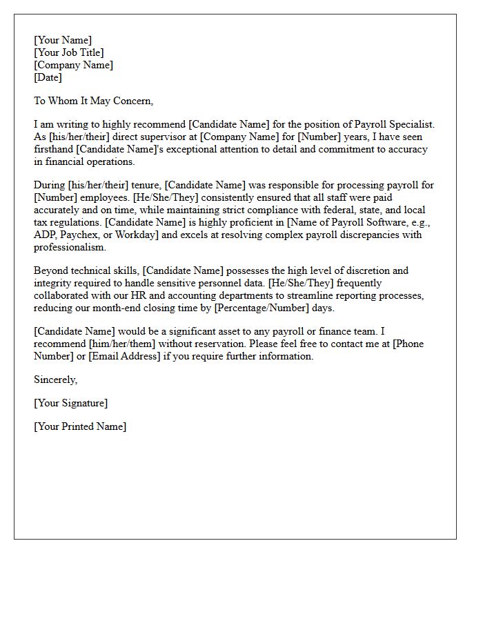 Direct Report Professional Recommendation Letter For Payroll Specialist