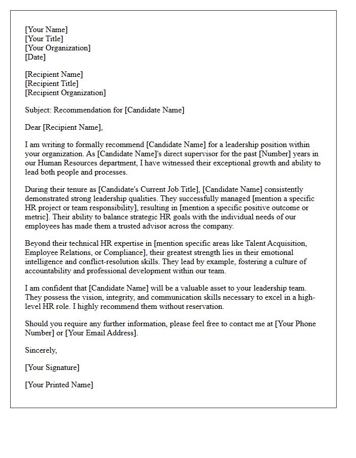 Leadership Recommendation Letter For Human Resources Direct Report