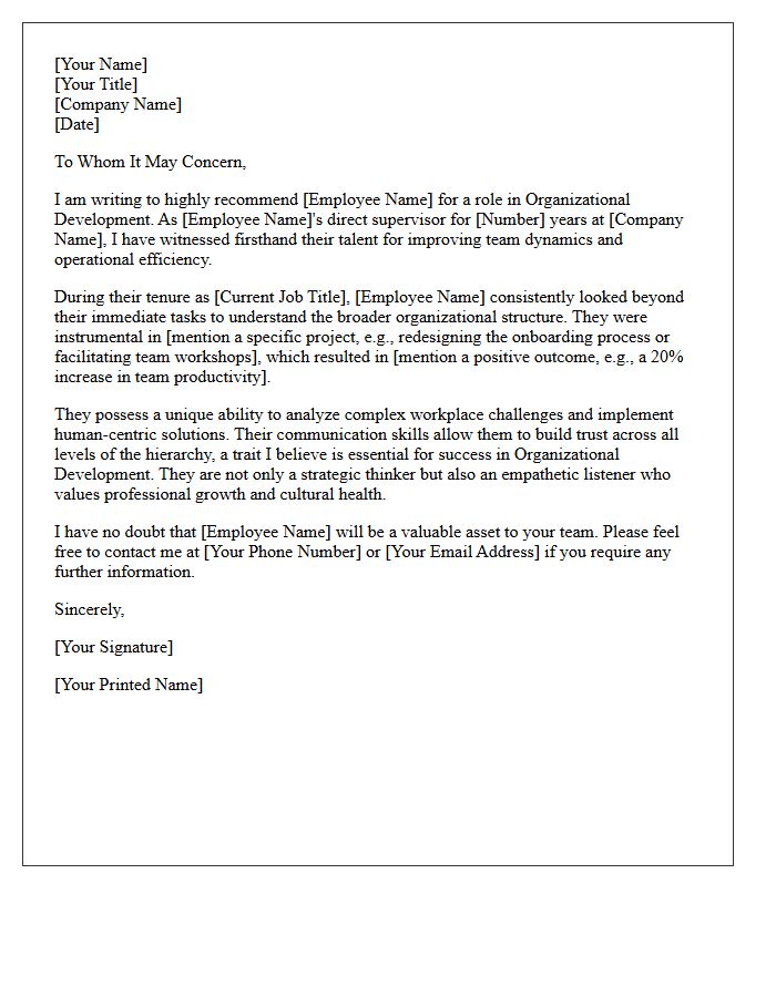 Recommendation Letter For Direct Report Transitioning To Organizational Development
