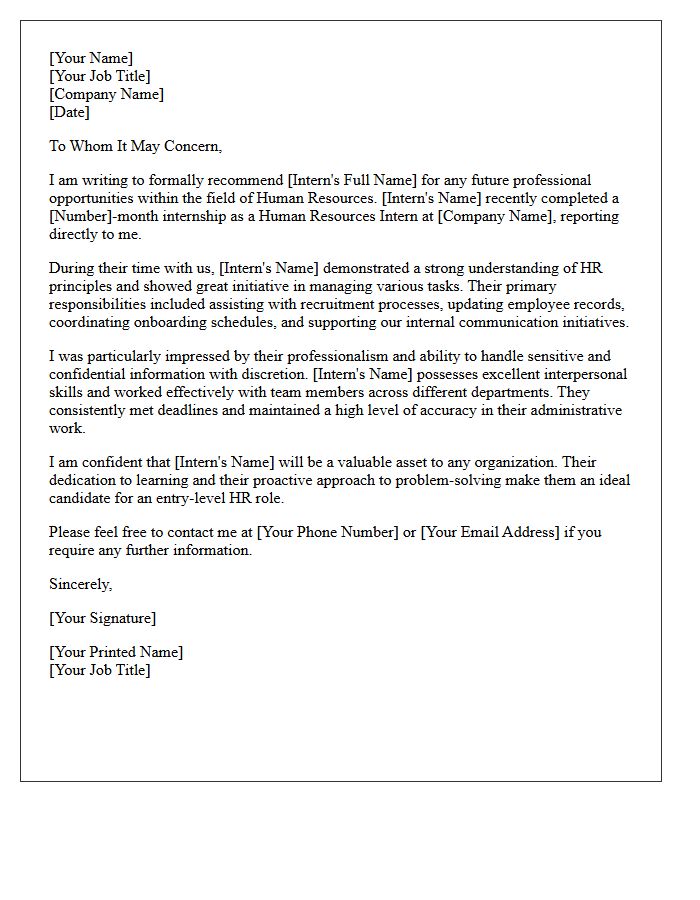 Human Resources Internship Completion Recommendation Letter