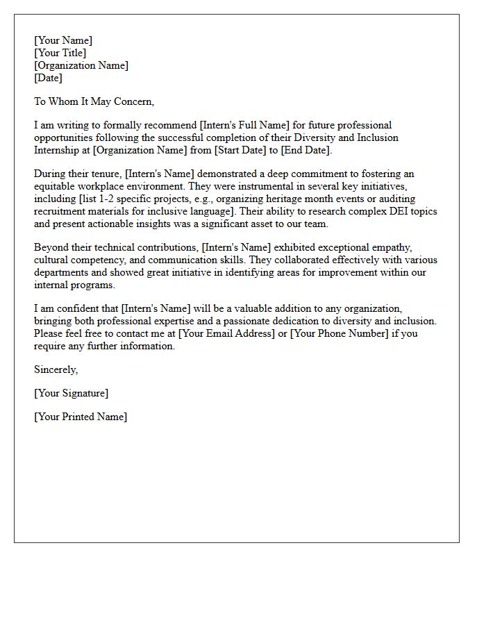 Diversity and Inclusion Internship Completion Recommendation Letter