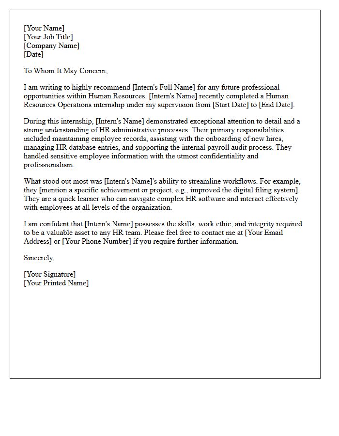 Human Resources Operations Internship Completion Recommendation Letter