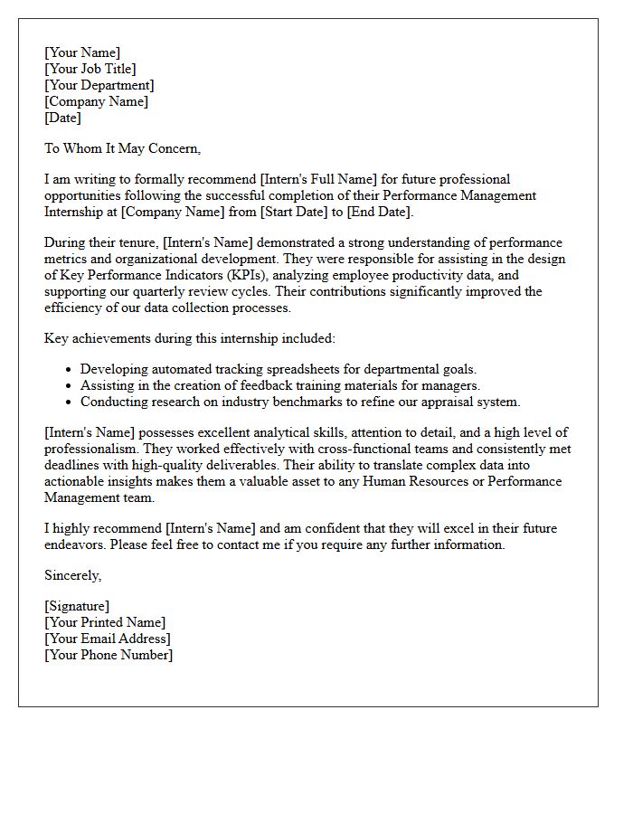 Performance Management Internship Completion Recommendation Letter