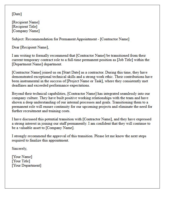 Temporary Contractor To Permanent Staff Transition Recommendation Letter