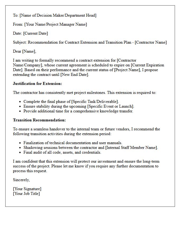 Contractor Contract Extension And Transition Recommendation Letter