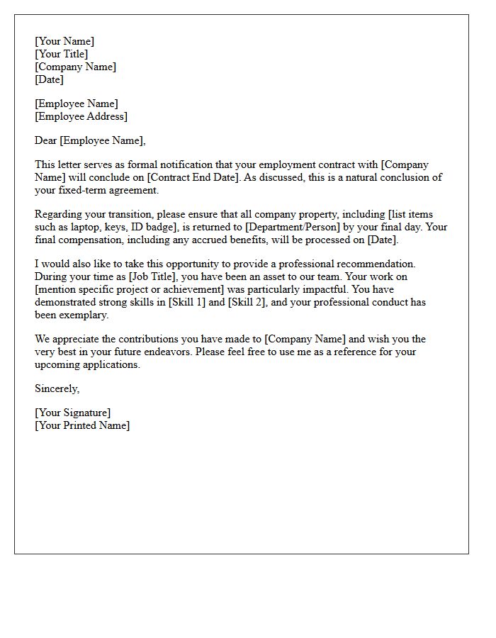 End Of Contract Transition And Professional Recommendation Letter