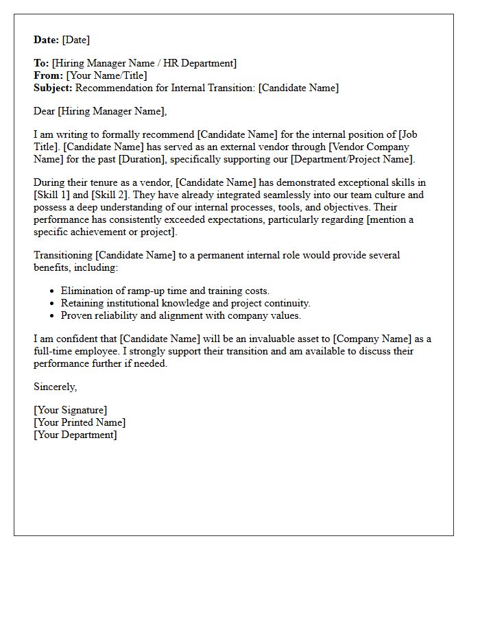 External Vendor To Internal Staff Transition Recommendation Letter