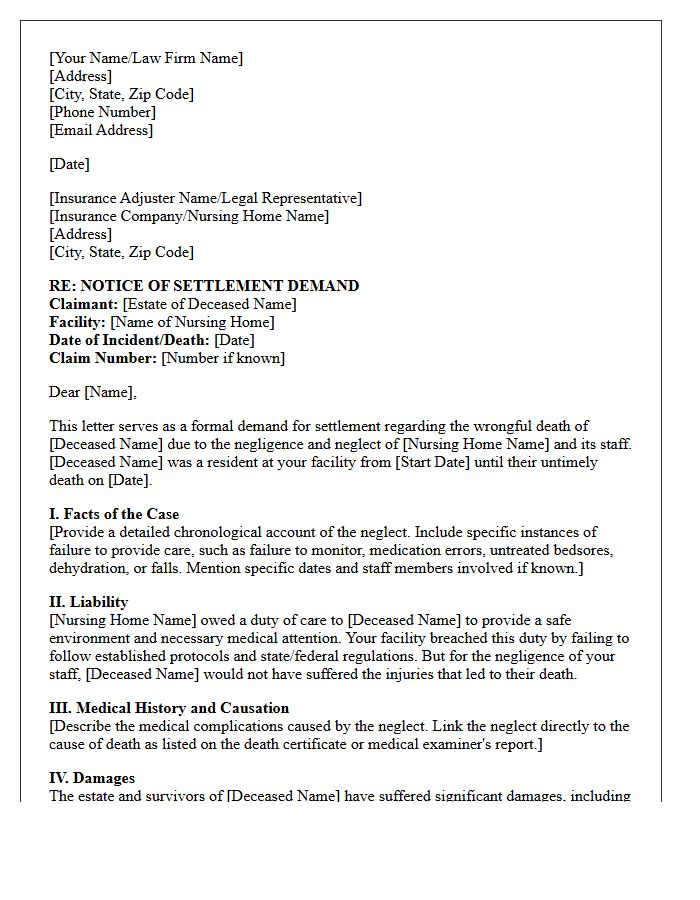 Wrongful Death Nursing Home Neglect Settlement Demand Letter