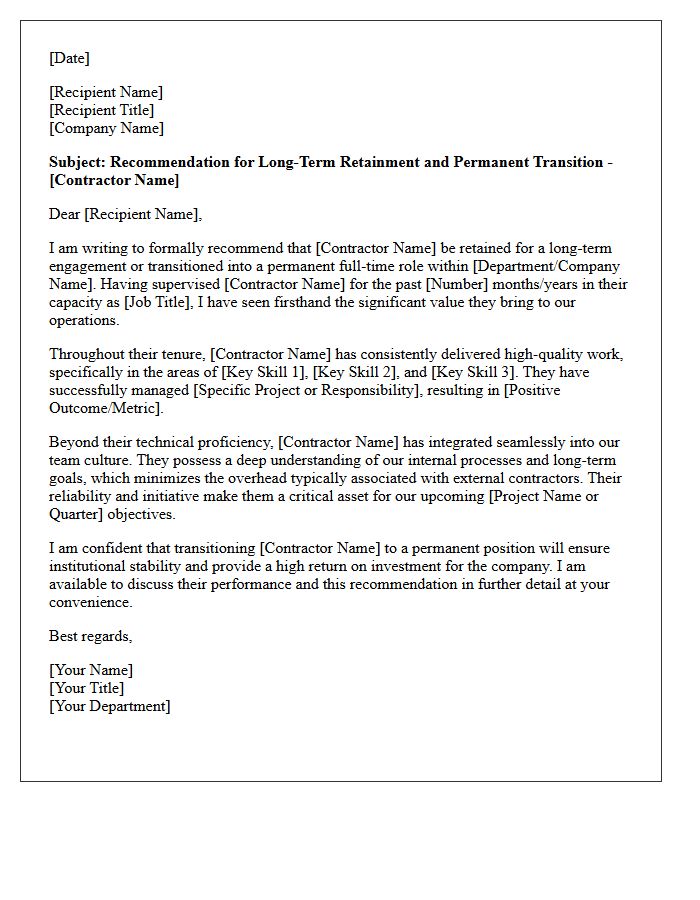Long-Term Contractor Retainment And Transition Recommendation Letter
