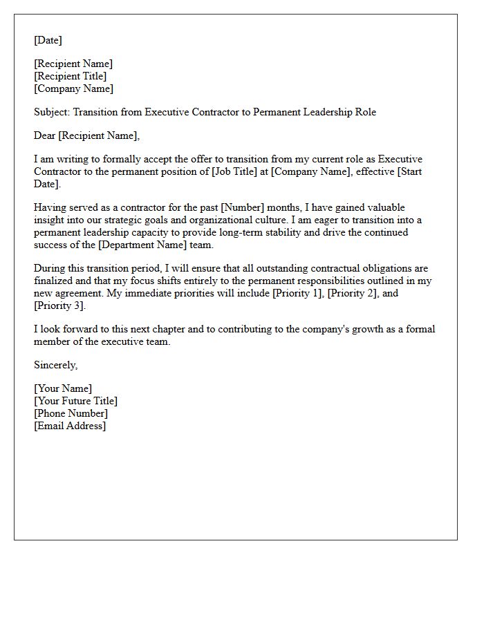 Executive Contractor To Permanent Leadership Transition Letter