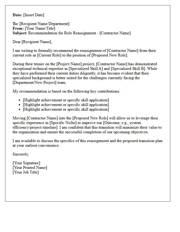 Specialized Contractor Role Reassignment Recommendation Letter