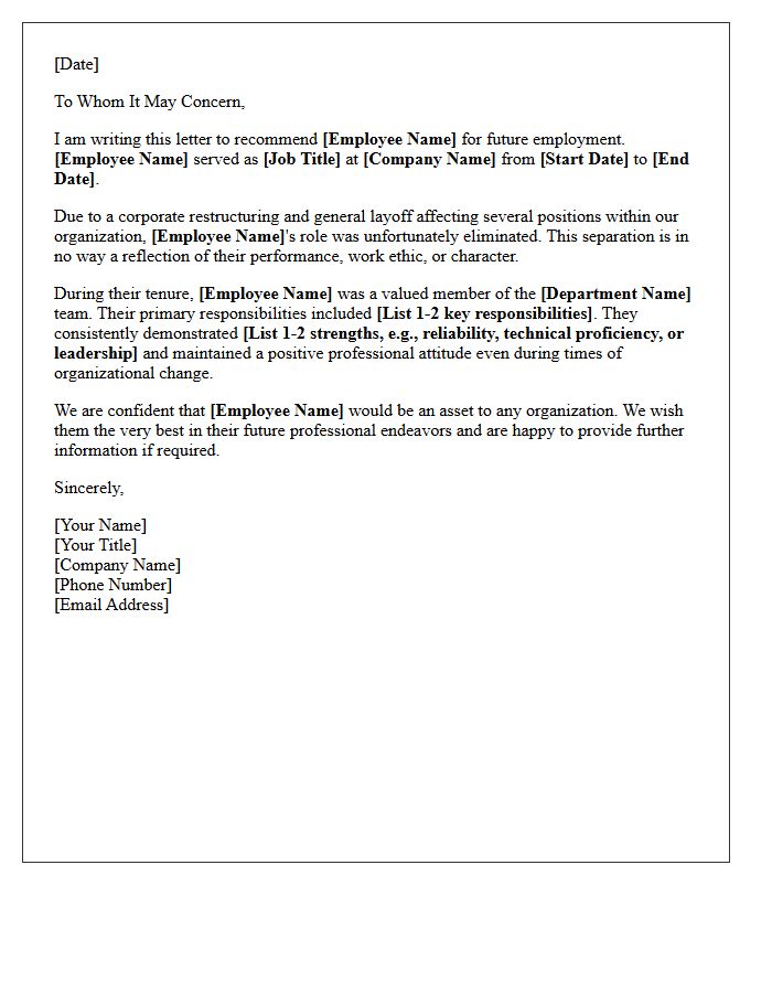 Human Resources General Layoff Transition Recommendation Letter