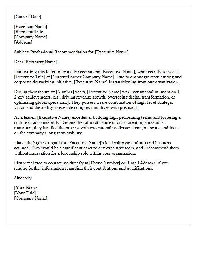 Executive Management Downsizing Transition Recommendation Letter