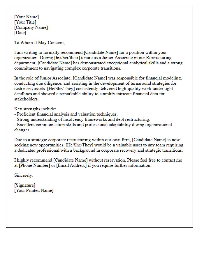Junior Associate Restructuring Transition Recommendation Letter